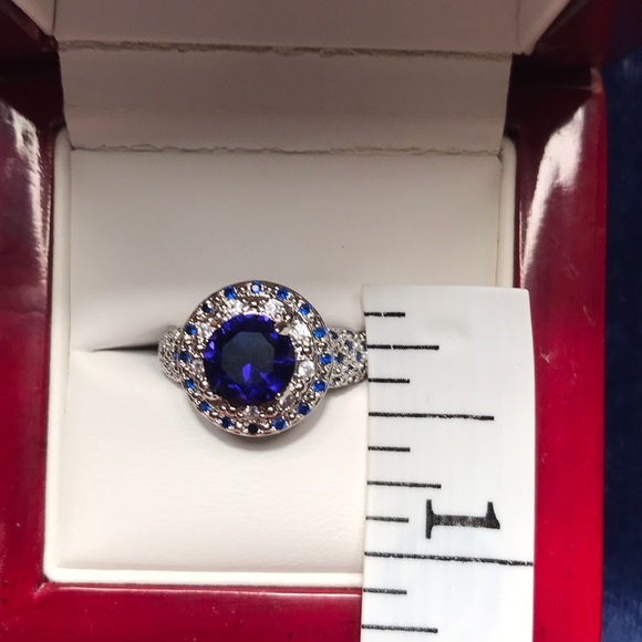 Deep Sapphire Blue and Silver Tone Fashion Ring - Picture 6 of 6